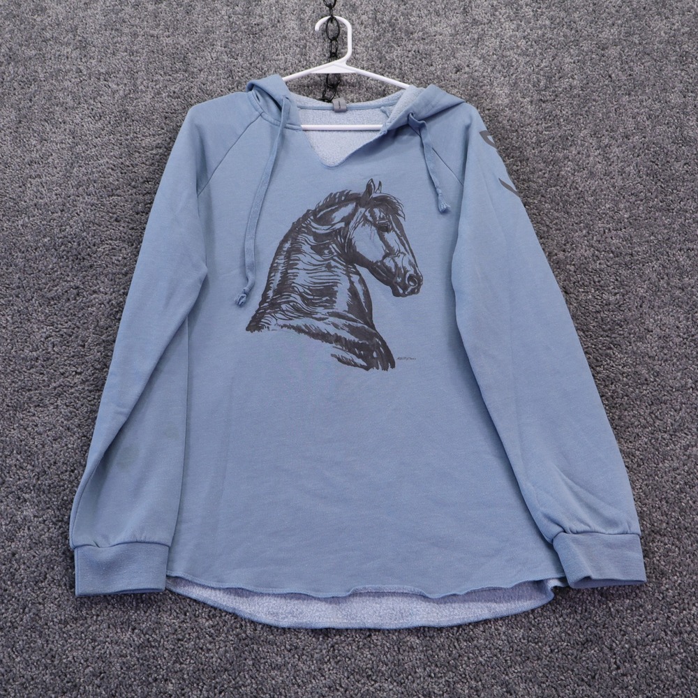 Breyer Hoodie Womens Large Blue Horse Graphic Pullover Sweatshirt